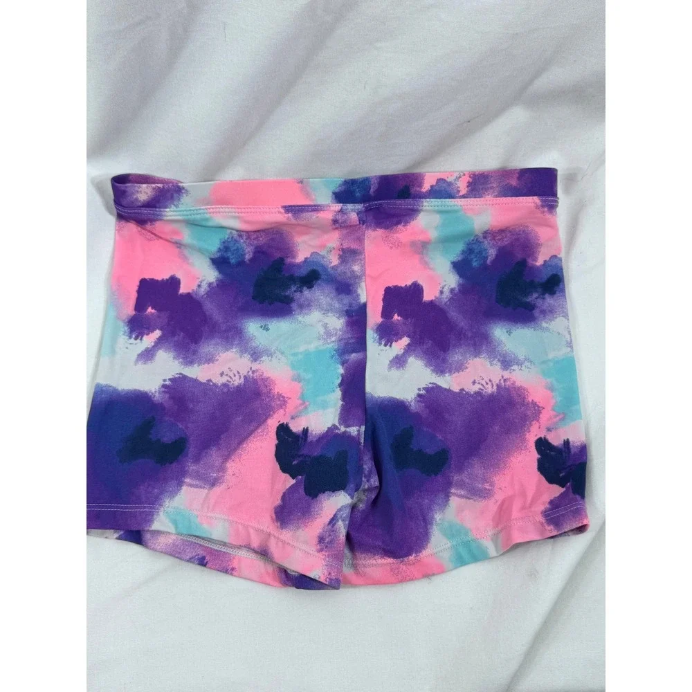 Girls Watercolor Abstract Athletic Shorts Purple Pink Blue XL 14/16